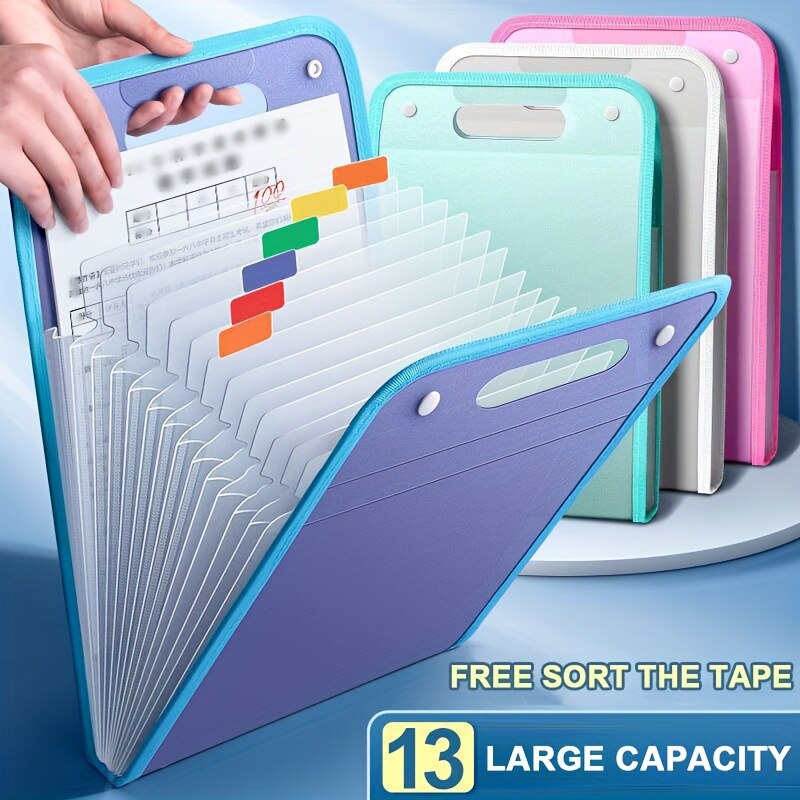 Binder Storage Box - 13 Pocket File Folders Portable A4