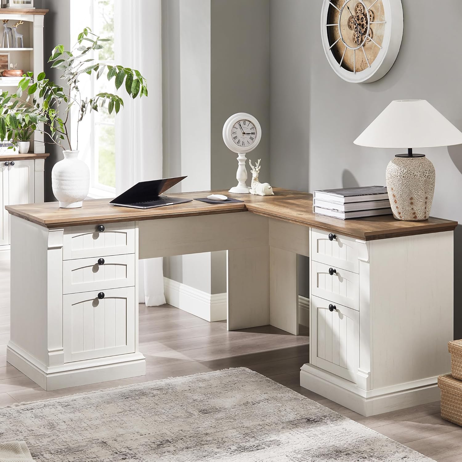 Office Furniture Filing Cabinets - Mesa Executiva em L com Gavetas