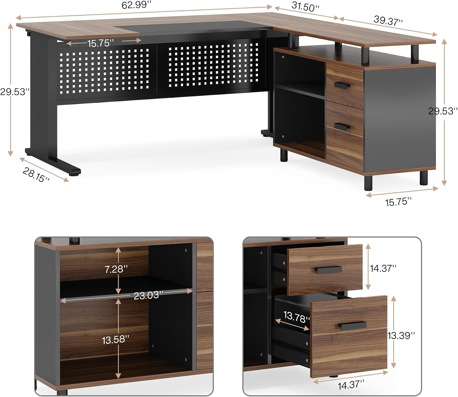 Mesa Executiva em L de 63 Pole - Office Furniture Filing Cabinets avaliação e preço