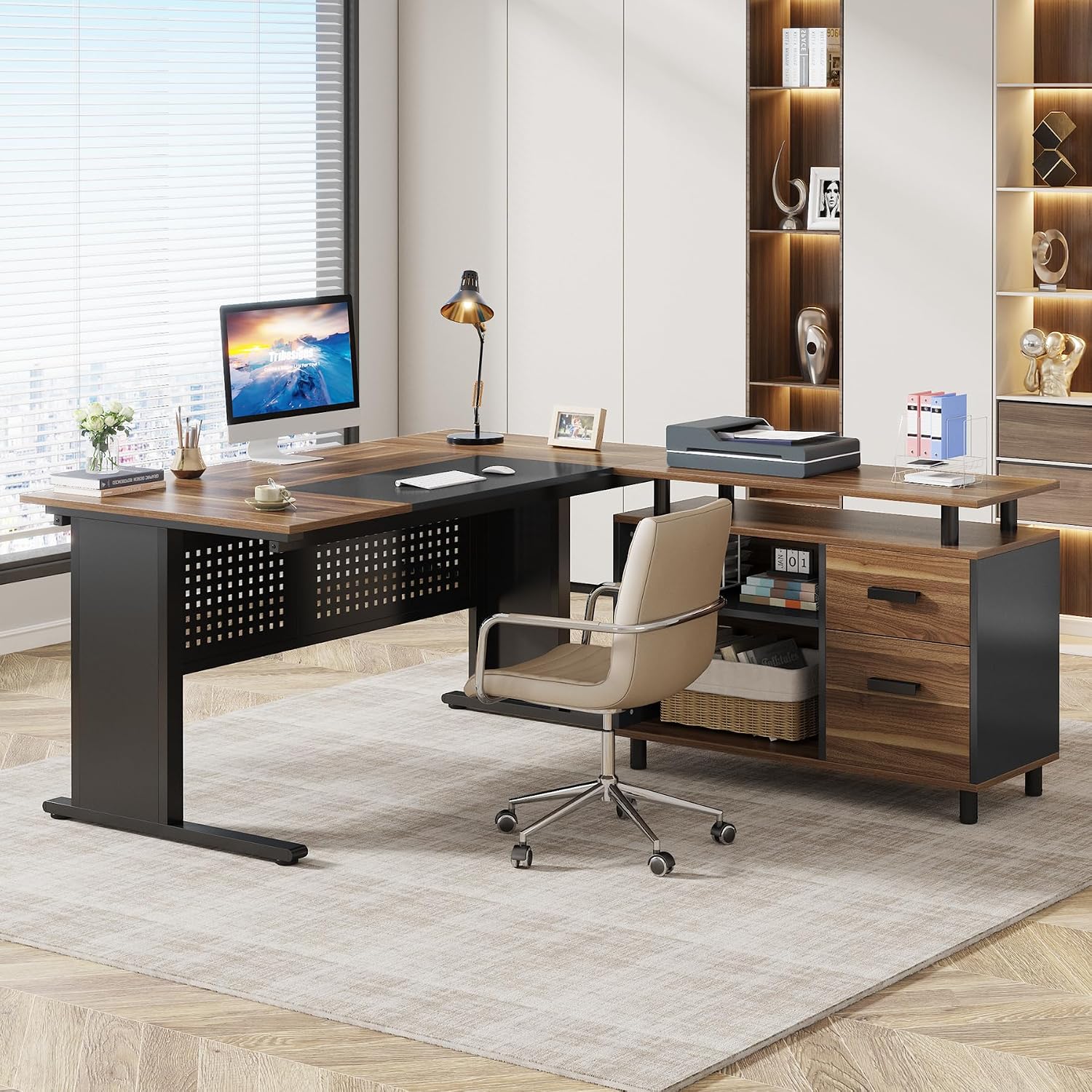 Mesa Executiva em L de 63 Pole - Office Furniture Filing Cabinets avaliação e preço