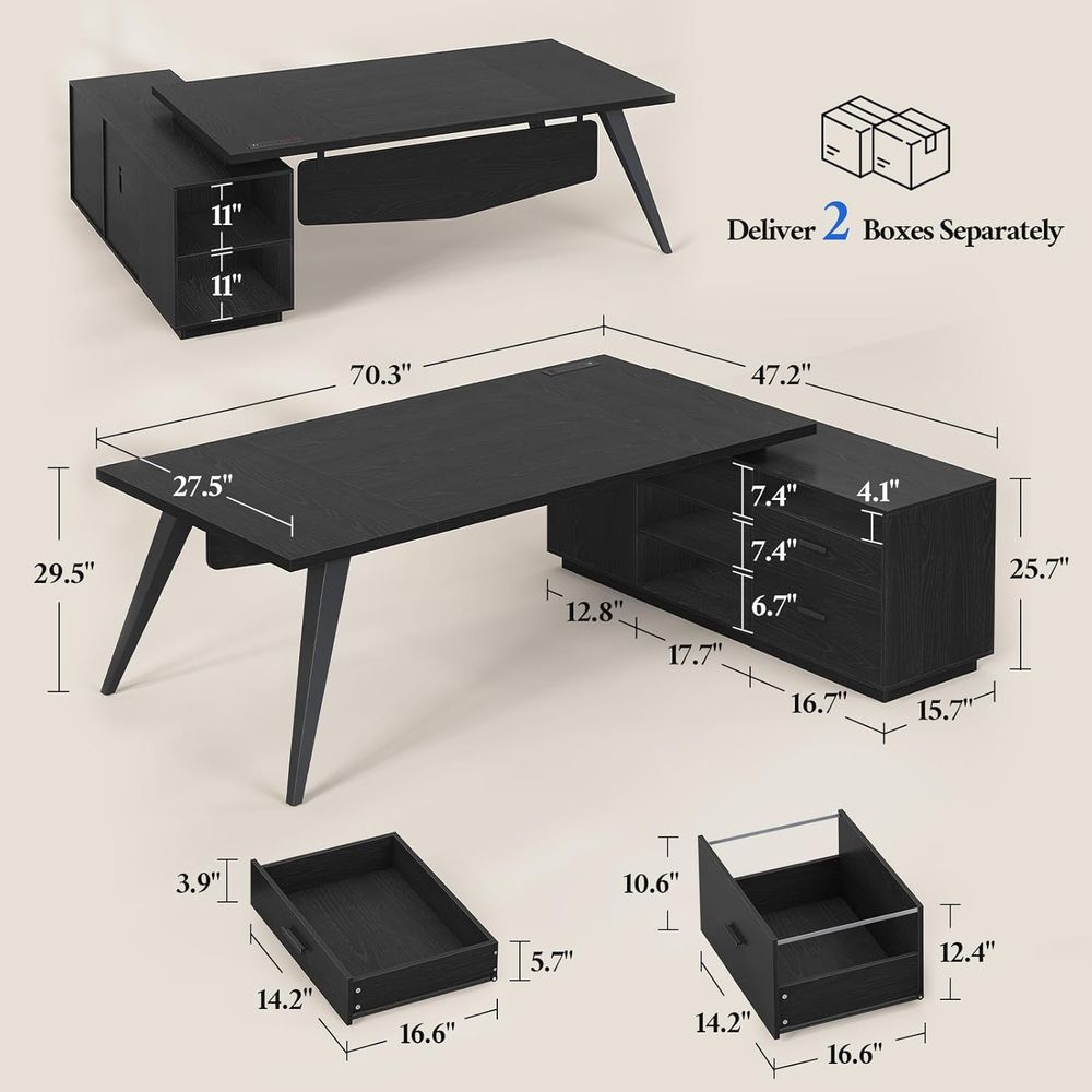 Mesa Executiva em L de 70,3 co - Office Furniture Outlet avaliação e preço