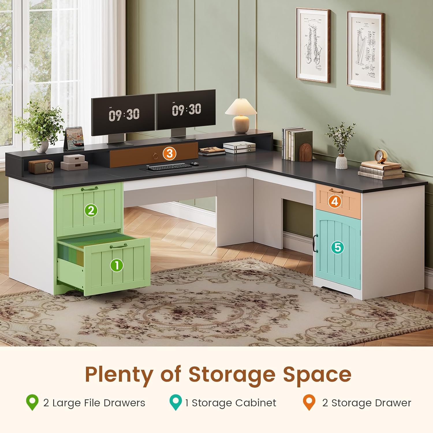 Mesa em L com Gavetas e Armári - Office Furniture Filing Cabinets avaliação e preço